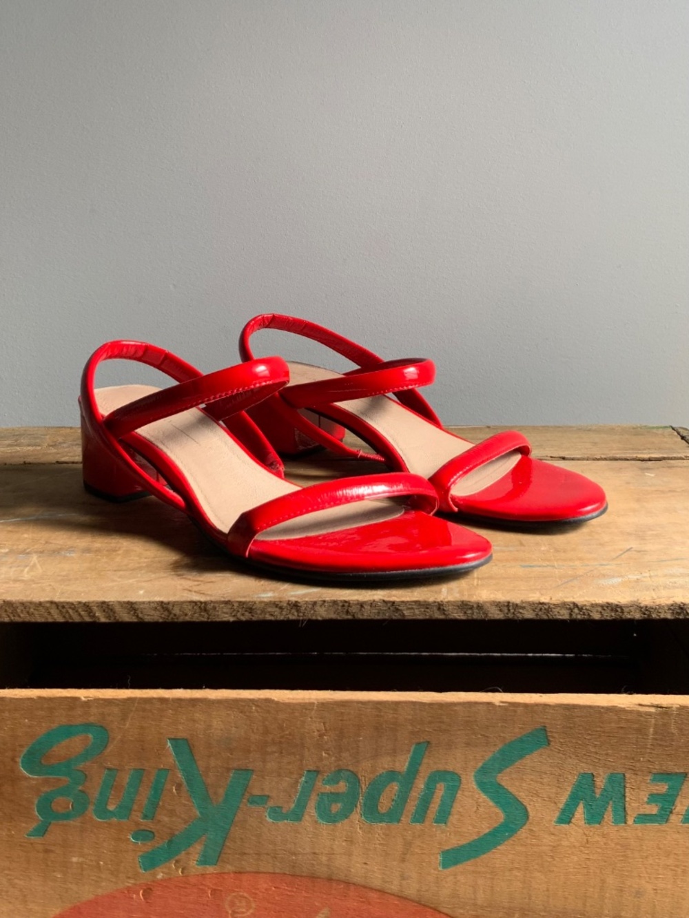 Intentionally Blank minimalist patent red block heel sandals - Size 39